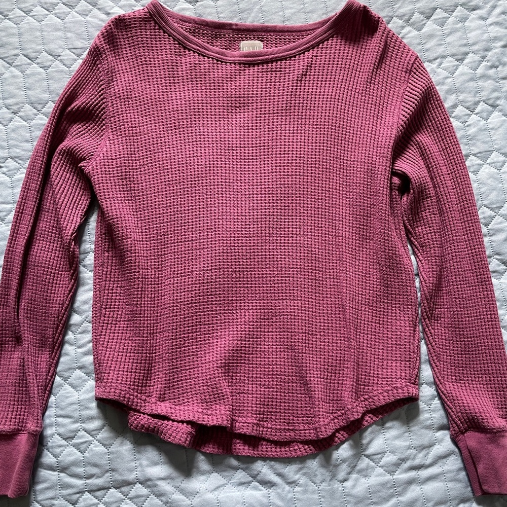 GAP Long Sleeve Pink Waffle Knit Top